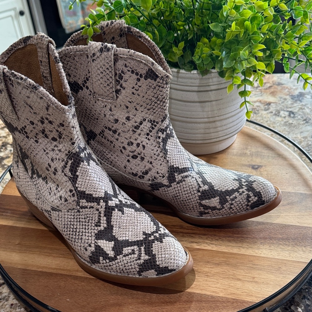Born Snakeskin Ankle Boots - Black and Cream